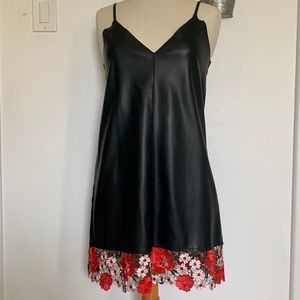 Black Zara Fake Leather Dress Red Lace Trim